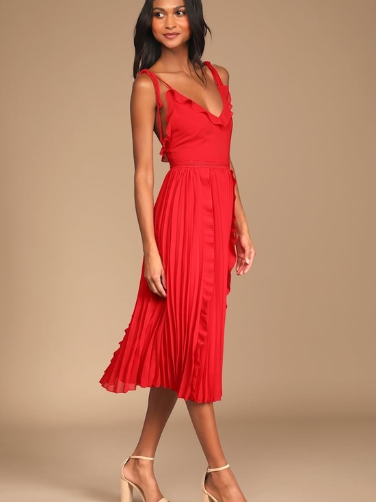 Lulus Dresses & Skirts - Lulu's Red Ruffle Pleated Midi Dress